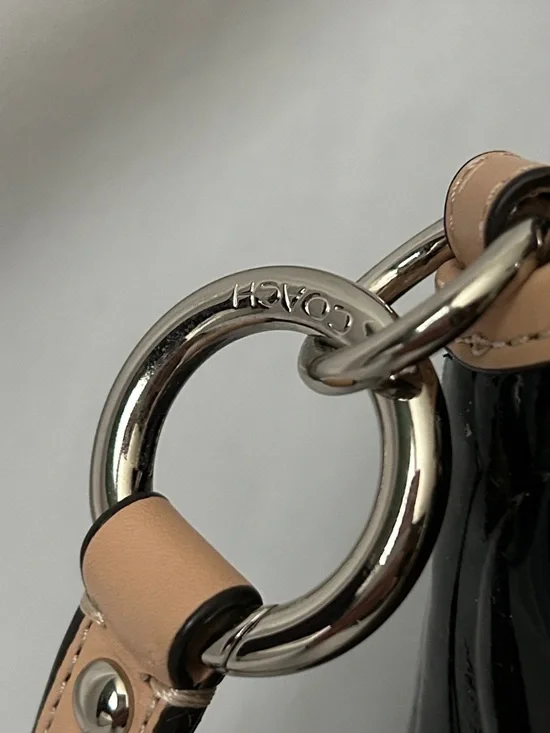 Coach Black Patent Leather w/ Tan Leather Trim Tote Shoulder Bag Purse ♥️♥️ - Picture 7 of 13